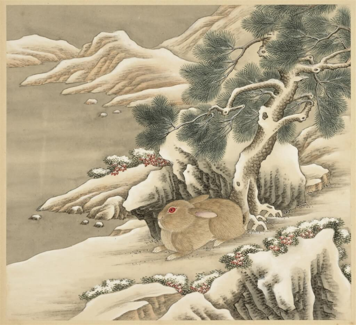 新的一年為農曆癸卯年，也是兔年，即日起至4月故宮南院特別規劃「喜迎瑞兔」展，展出清乾隆時期宮廷畫家楊大章所繪「喬松臥兔」。（故宮南院提供）