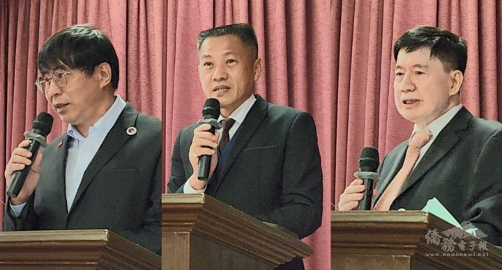 蘇比克灣臺商會劉會長銘鈞(左)、菲律賓臺灣同鄉會蘇會長國芳(中)及蘇比克灣自由港特區開發暨管理公司王總經理建隆(右)致詞皆表達感謝之意