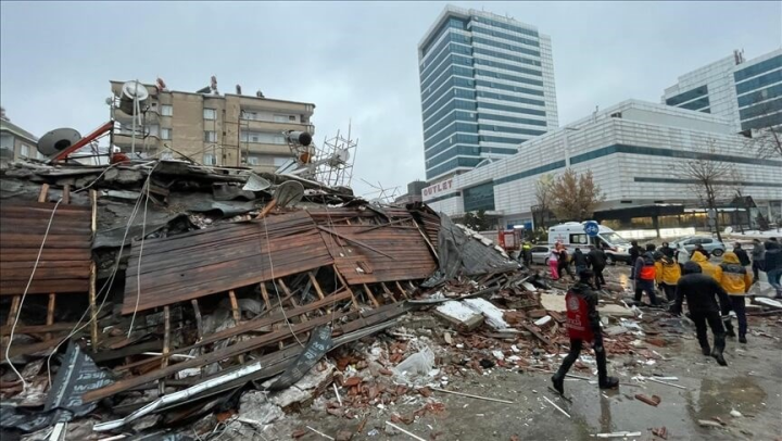 A view of destroyed building after a 7.8 magnitude earthquake hit southern provinces of Turkey on Monday. Photo: Anadolu Agency