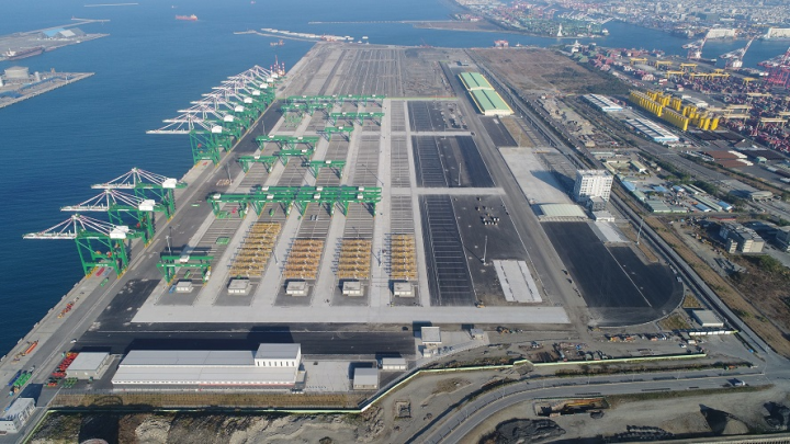 Aerial view of Port of Kaohsiung’s new 7th Container Terminal.