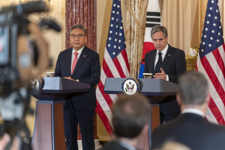 南韓外交部長朴振(Park Jin)3日在華府會晤美國國務卿布林肯(Antony Blinken)。 (圖:美國國務院)