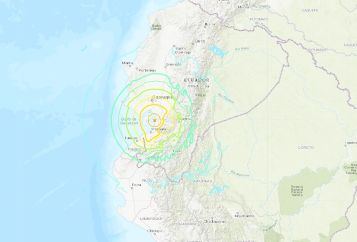 厄瓜多沿海和秘魯北部地區18日發生規模6.8強震，至少4死。（圖取自美國地質調查所網頁earthquake.usgs.gov）