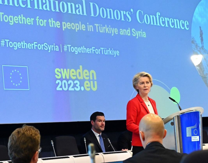 歐洲聯盟20日舉行，為土耳其、敘利亞大地震災後捐助會議。 (圖:推特@vonderleyen)