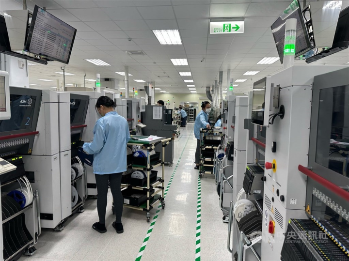 An industrial computer production line of AUO Corp. is pictured in the company's factory in Taoyuan in October 2022. 