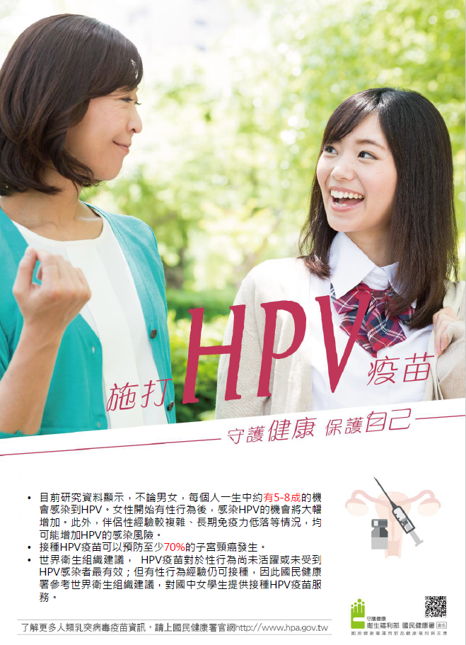 施打HPV疫苗 守護健康保護自己 (圖片來源：衛福部)