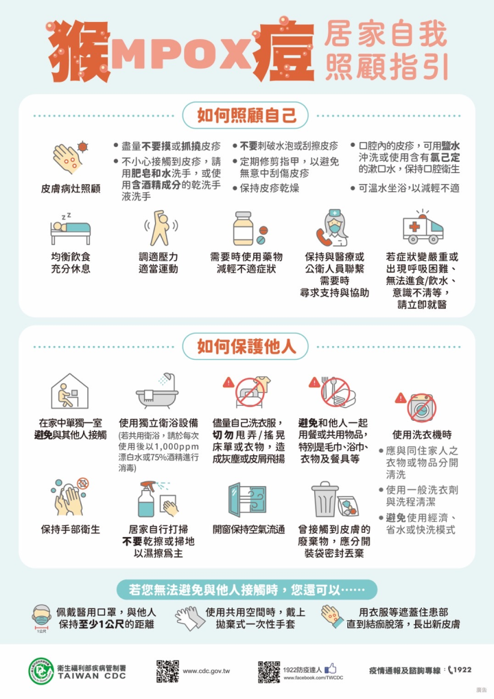 猴痘居家自我照顧指引。(疾管署提供)