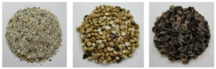 台中區農業改良場表示，蕎麥利用穀物離心式脫殼機收集分離的碎粉、籽實及種殼可加值應用，蕎麥粉可製作蕎麥麵或沖泡飲品，蕎麥籽實可製成蕎麥粒、蕎麥飯等地方特色產品，種殼則可製作睡枕、抱枕等文創用品，讓農業資材循環再利用。（台中區農改場提供）