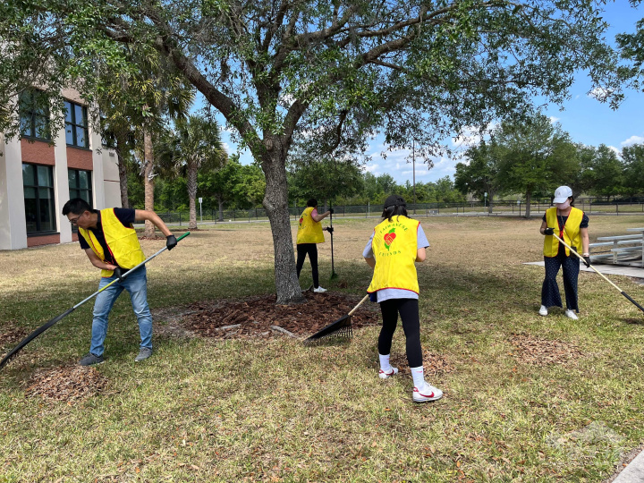 Volunteers raked and bagged the leaves.