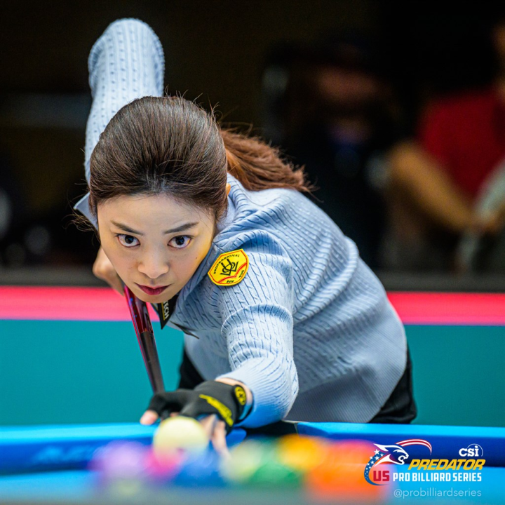 Taiwanese pool player Chou Chieh-yu is seen at the 2023 Wisconsin Women's Open's final in the United States on Sunday. Photo taken from Predator Pro Billiard Series' Facebook page