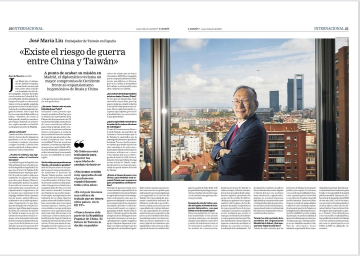 劉德立接受西國第4大報「道理日報」專訪 強調中國及臺灣之間存在戰爭風險