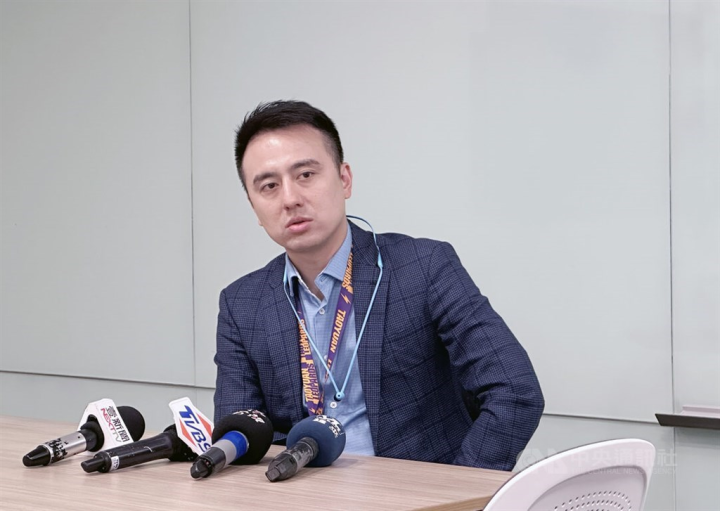 Taoyuan Leopards CEO Johnny Chang attends a press conference in Taoyuan Tuesday. CNA photo June 6, 2023