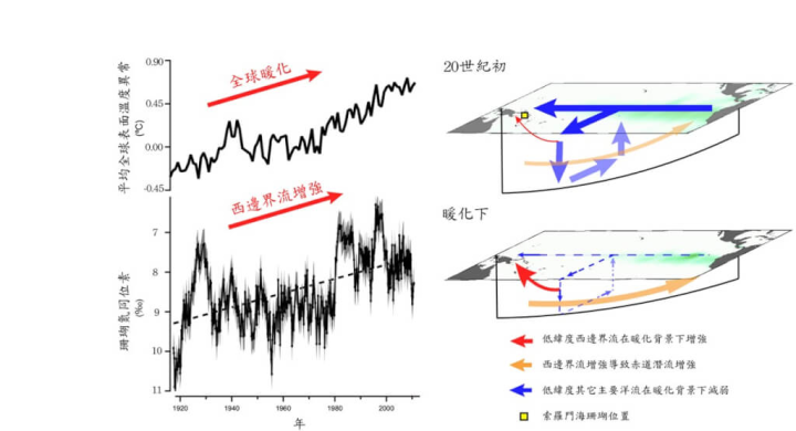 台灣大學地質系率領國際團隊，利用珊瑚同位素紀錄，首次發現西邊界流隨全球暖化加強，證實對太平洋和全球氣候的重要影響，研究成果刊登於國際期刊。（台大提供）