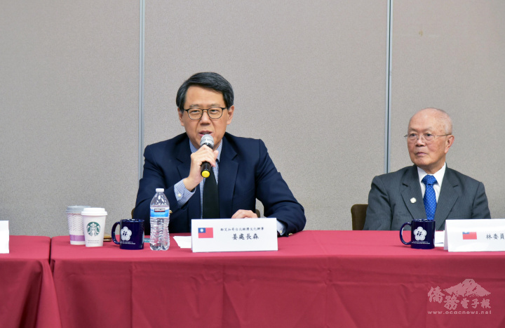 駐芝加哥辦事處處長姜森致詞感謝大家的犧牲奉獻，彰顯出團隊合作的精神，未來如何讓年輕人加入僑社，以及讓美國的公眾更了解臺灣有重要的意義