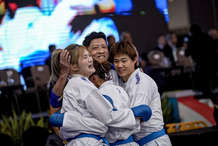 Taiwan's female karatekas at the bronze-winning team Kumite event at the 2023 Asian Karate Championships. Photo taken from Facebook of Chinese Taipei Karatedo Federation