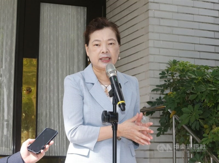 Economics Minister Wang Mei-hua speaks to reporters on the sidelines of a hearing at the Legislative Yuan Wednesday. CNA photo July 19, 2023