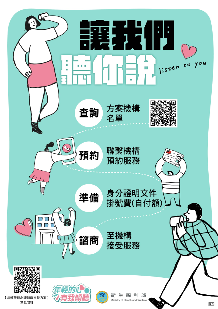衛福部推「年輕的心，有我傾聽」 「年輕族群心理健康支持方案」8月1日上路！