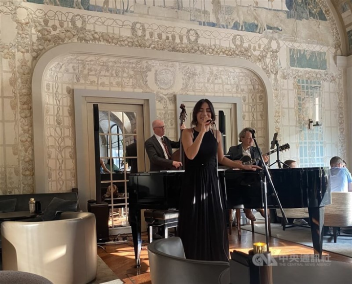 French-Taiwanese jazz singer Estelle Perrault performs with a band in Paris. 