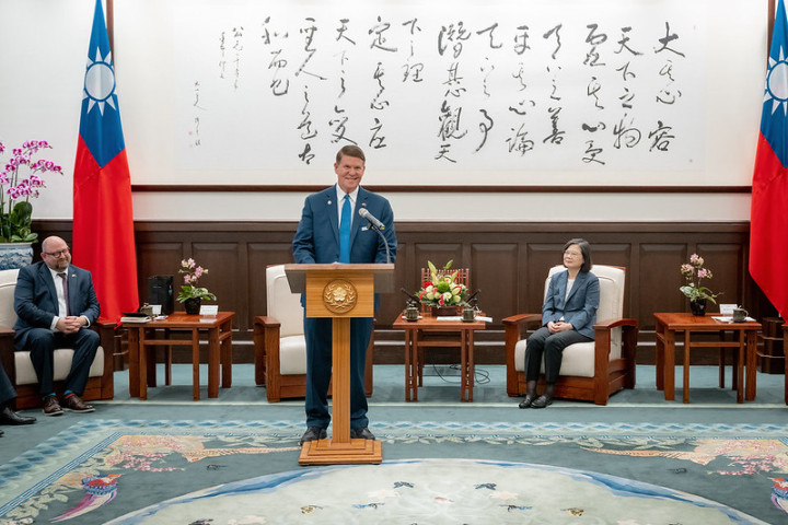 Chairman of the Krach Institute for Tech Diplomacy Keith Krach delivers remarks.