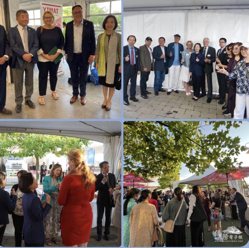 陳錦玲處長、藍柏青主任與貴賓及僑領合照(上)
接待會現場(下)