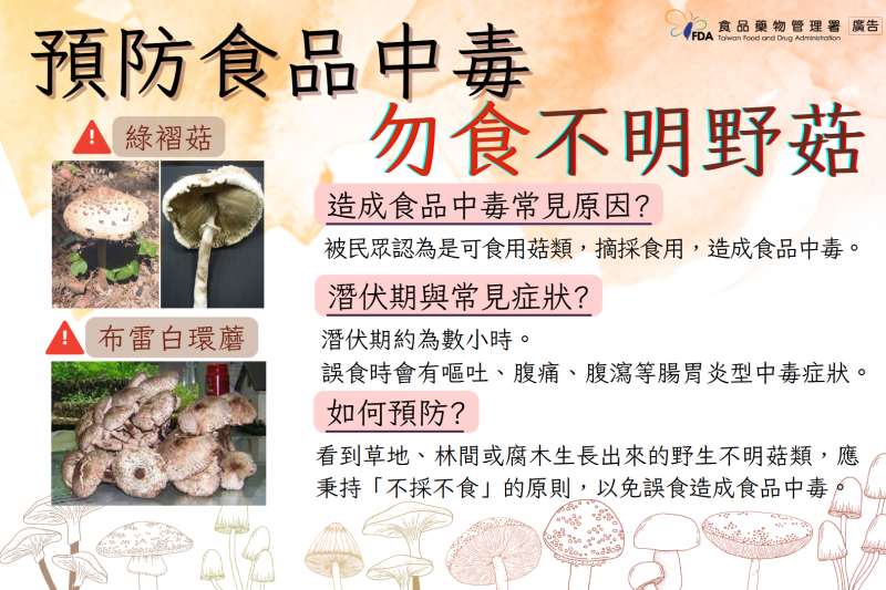 「預防食品中毒，勿食不明野菇」
