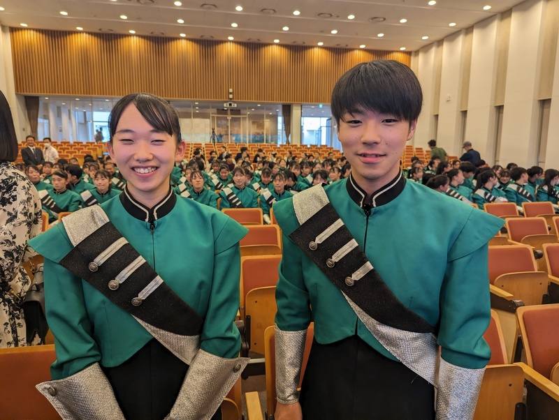 有「翡翠騎士」之稱的東京農業大學第二高等學校吹奏樂部10月將造訪台灣，並於中華民國國慶大會演出。吹奏樂部部長山宮悠暉（右）等人14日受訪時表示，很期待品嘗台灣小籠包。