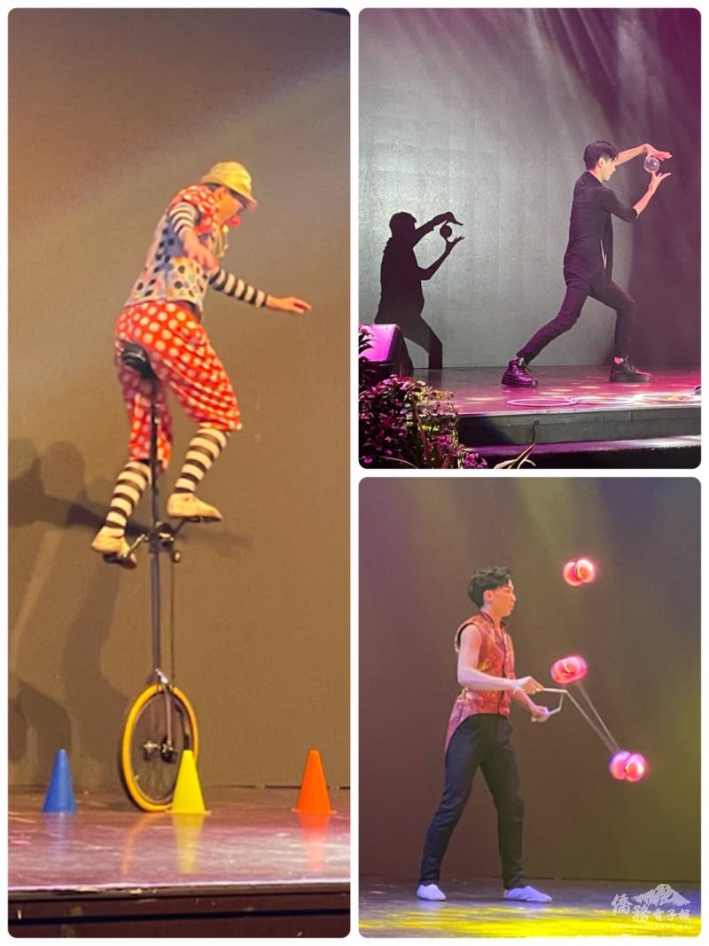 「張曼芸工作室」演出者個個身懷絕技(順時針：魔幻水晶黃大晏、鈴魂人物廖昱翰、金牌馬戲杜偉誠)