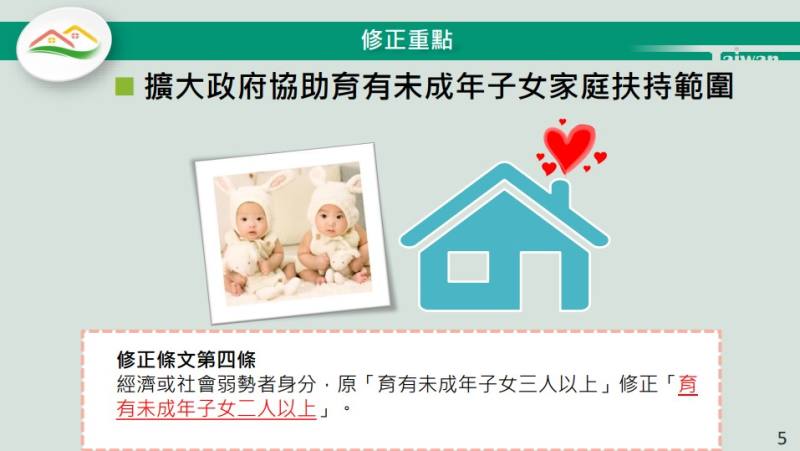 擴大政府協助育有未成年子女家庭扶持範圍