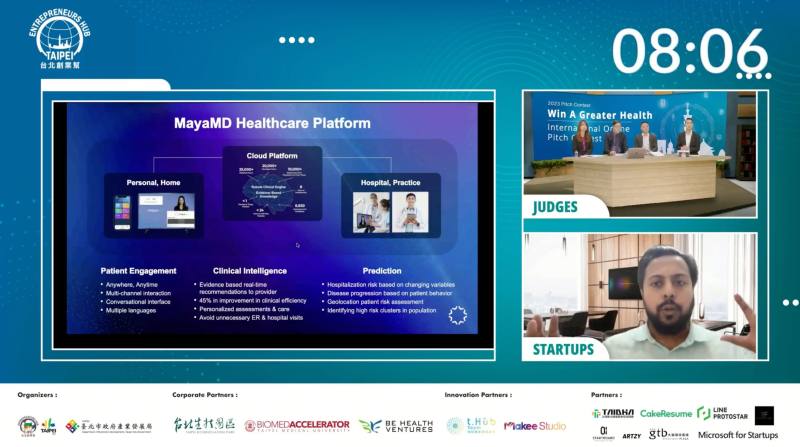 International startup team pitches their presentation.