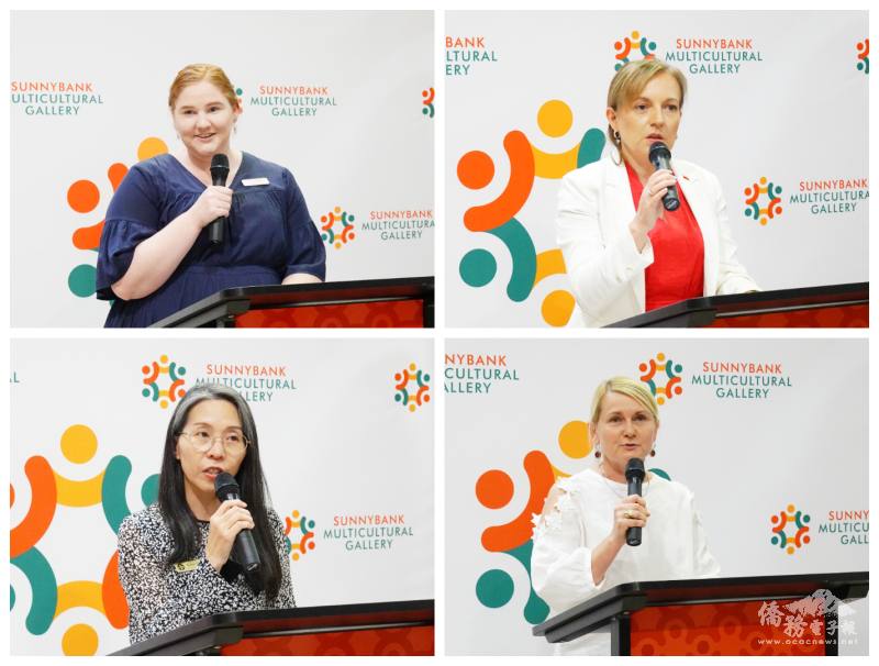 WAMCI會長楊淑珠(左下)與商場行銷經理Erin Logan、波蘭榮譽領事Theresa Lauf、波蘭聯合會主席Ela Alterman致詞