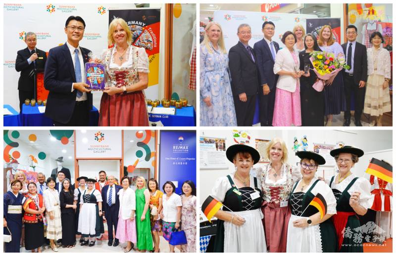 GACCQ贈送書籍《Queensland’s German Connections》予范厚祿等貴賓(左)，感謝楊淑珠帶領團隊運營展館(右)