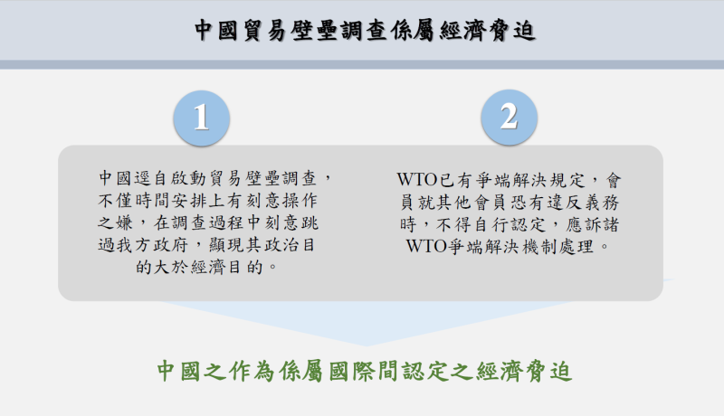 中國貿易壁壘調查係屬經濟脅迫