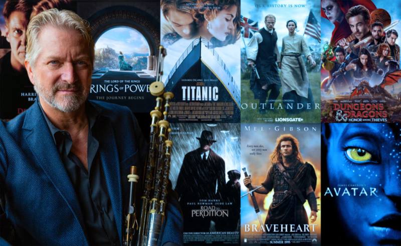 曾為「鐵達尼號」、「阿凡達」等經典電影配樂擔任風笛演出的艾瑞克．瑞格勒（Eric Rigler）將首度來台舉行個人音樂會，以弦樂、鍵盤與打擊等樂器組合，演出多首知名電影配樂插曲。（寬宏藝術提供）