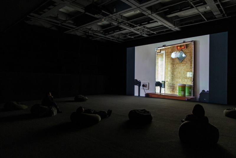 第13屆台北雙年展「小世界」將展出至3月24日，紐約雕塑中心對此次雙年展議題相當關注，並主動邀請展中「放映單元」及精選錄像作品在紐約同步展出。圖為台灣藝術家王雅慧作品「訪客」於放映單元的展出現場。（台北市立美術館提供）