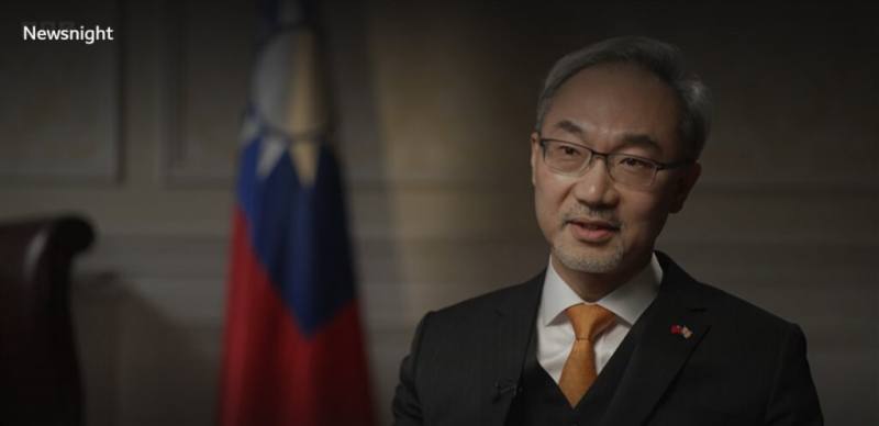 英國廣播公司（BBC）第2台晚間電視新聞節目「新聞之夜」18日播出新任駐英國代表姚金祥專訪，談及台灣如何強化自我防衛能力。（訪談影片截圖）