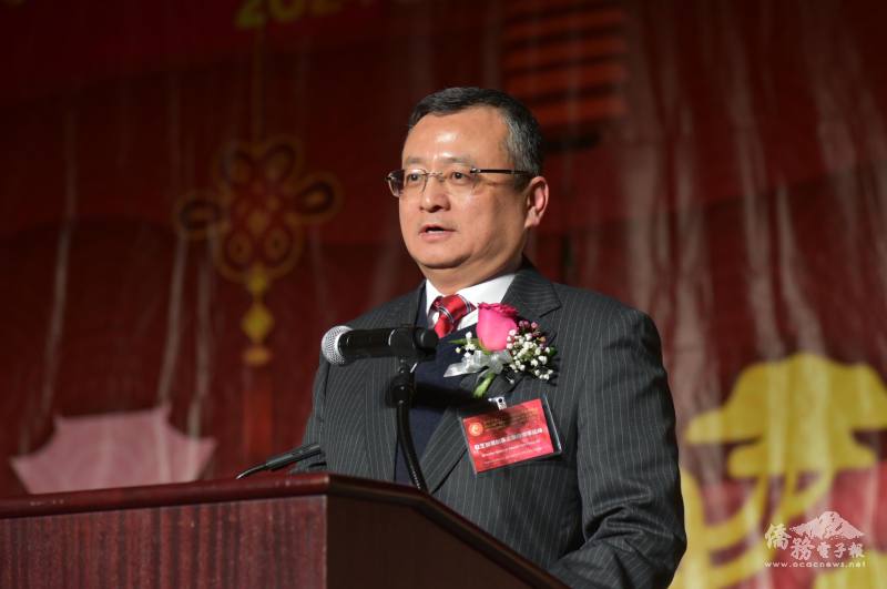 類延峰致詞說這些年來，臺灣和美國的實力越來越強