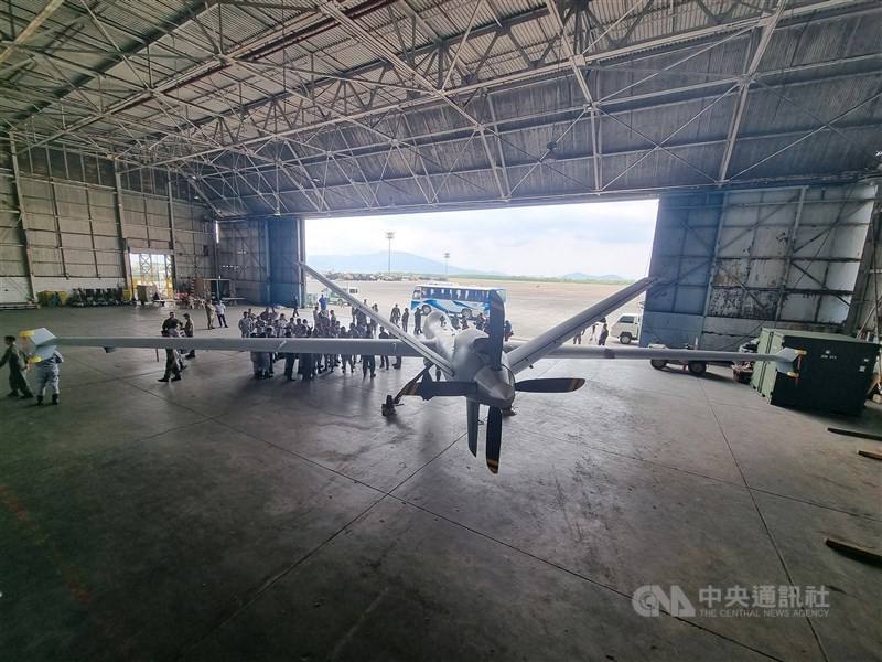 An MQ-9 drone is displayed at a military base in Subic Bay Bay, the Philippines during a joint exercises held by the Southeast nation and the United States on April 24, 2023. CNA photo