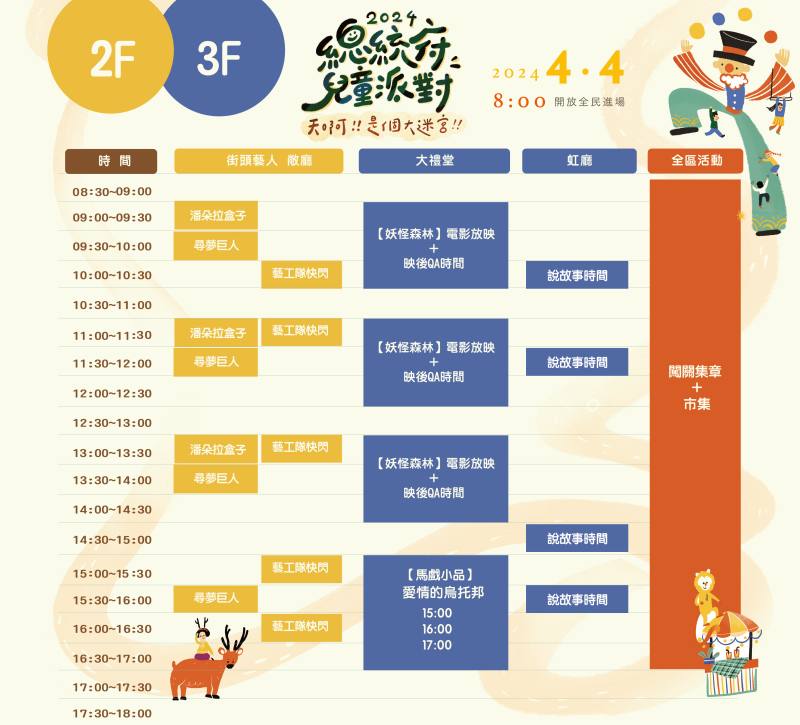 2024總統府兒童派對2F、3F活動一覽表
