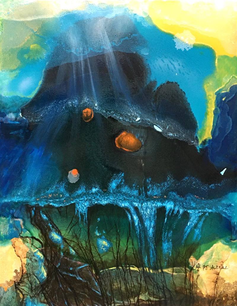 詹阿水油畫作品「高山晨曦」。