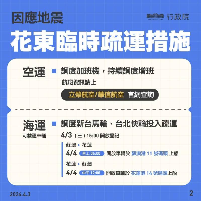 因應地震花東臨時輸運措施