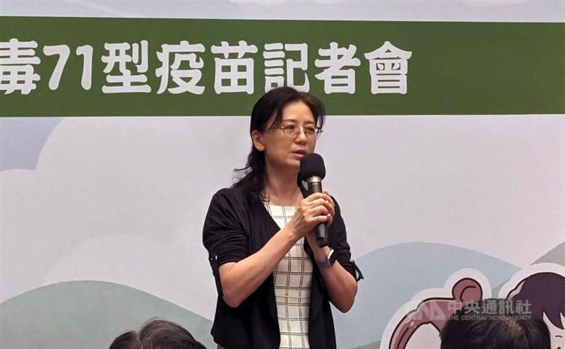 Peng Chun-chih, an expert from the Formosan Medical Association, calls for vaccination to protect children from the possible enterovirus epidemic in Taipei on Sunday. CNA photo April 21, 2024