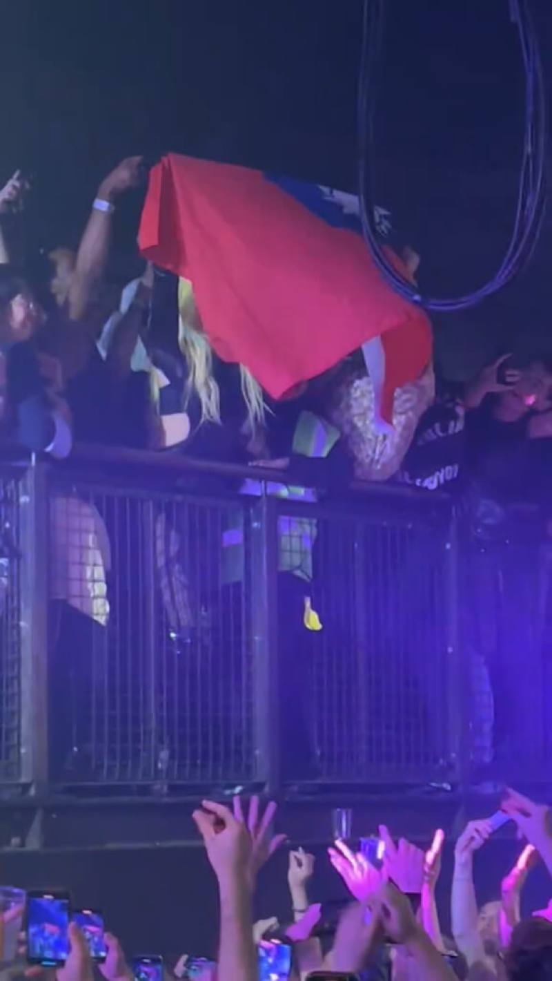 妮妃雅在表演過程中一度高舉中華民國國旗。（民眾提供）
