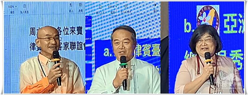 賴俊任(左)、周民淦(中)及吳秀娥(右)分別致詞發表感言及祝福