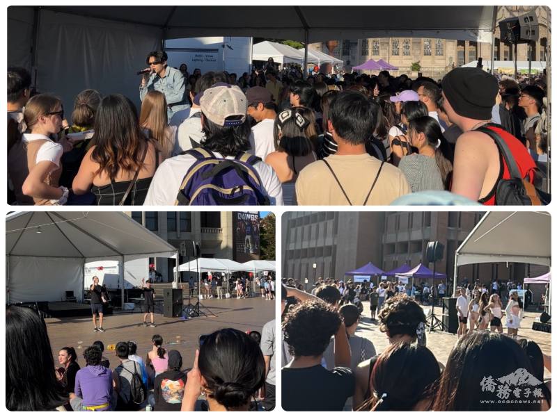 上為臺灣新生代潮流音樂人KIRE凱爾到場演出，下為臺裔LED扯鈴高手Victor Lin 扯鈴團隊及熱舞表演