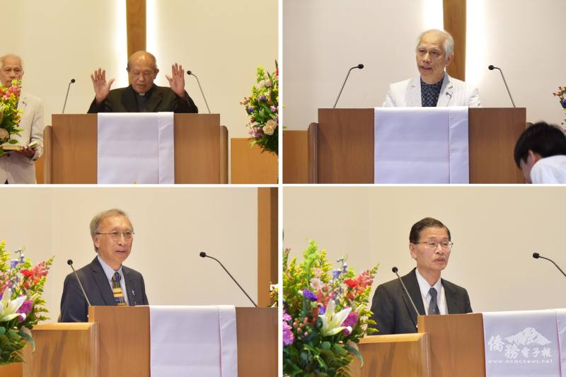 （左上）紀元訓證道、（右上）蔡昇峰讀聖經、（左下）陳耀生致賀詞、（右下）涂世權致賀詞