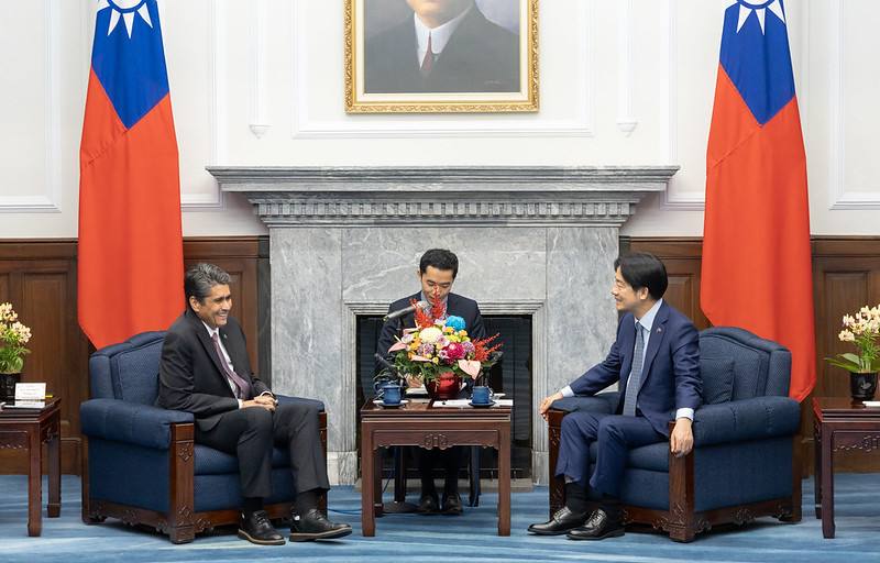President Lai exchanges views with President Surangel S. Whipps, Jr. of the Republic of Palau.