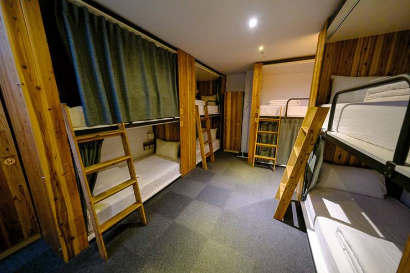 Hostels typically offer bunk beds like those seen in student dormitories.​​