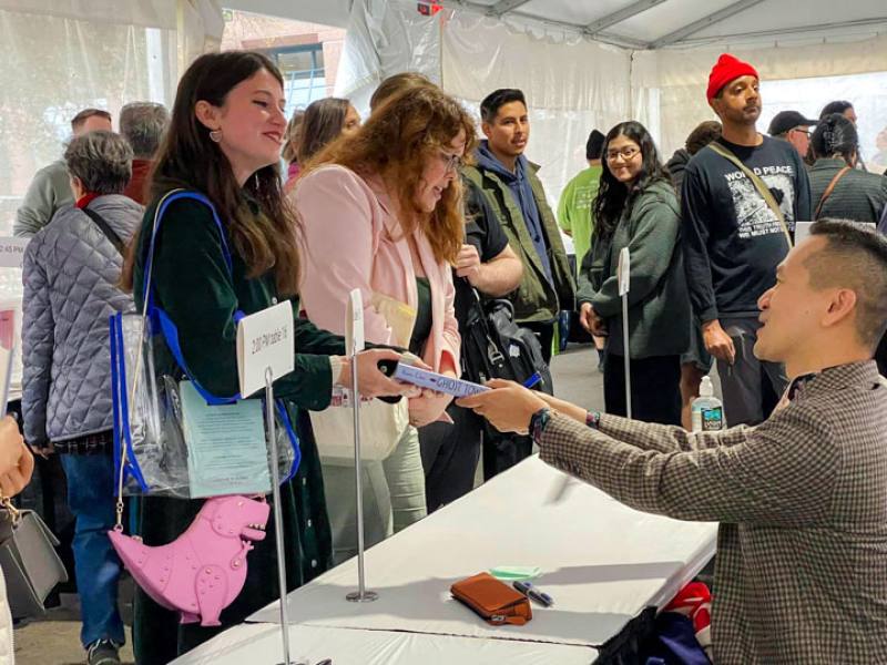 Kevin Chen never guessed that Ghost Town would bring him to so many places. The photos show him interacting with his readers in the USA, Japan, and France. (courtesy of Kevin Chen)​​