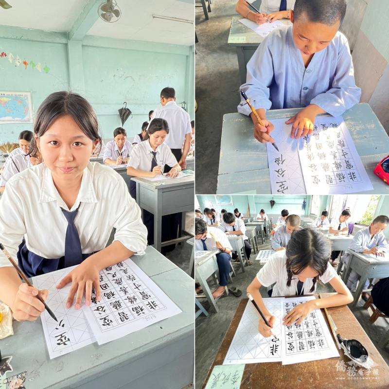 中學比賽現場每個學生都滿懷激情、專心致志，用心臨摹