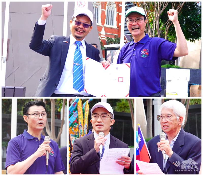 駐布里斯本辦事處處長范厚祿代表僑委會頒贈會長陳順來賀狀；昆士蘭臺灣中心主任歐陽群、越籍醫師Dr. Bui致詞
