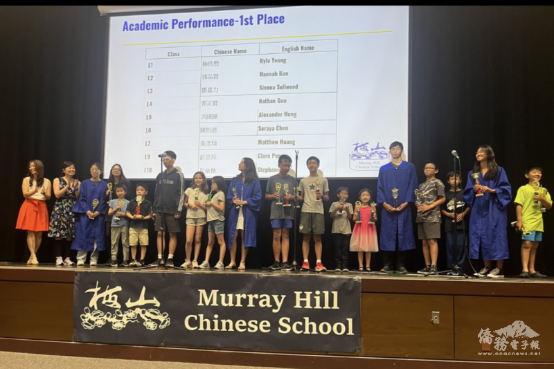 梅山中文學校結業典禮頒獎一至十年級各班第一名